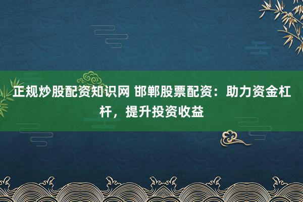 正规炒股配资知识网 邯郸股票配资：助力资金杠杆，提升投资收益