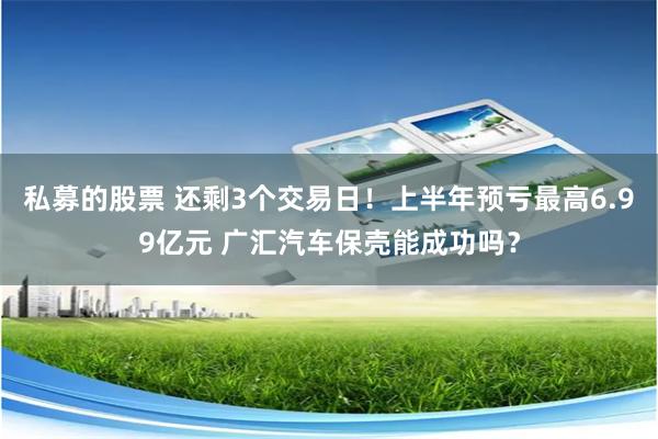 私募的股票 还剩3个交易日！上半年预亏最高6.99亿元 广汇汽车保壳能成功吗？